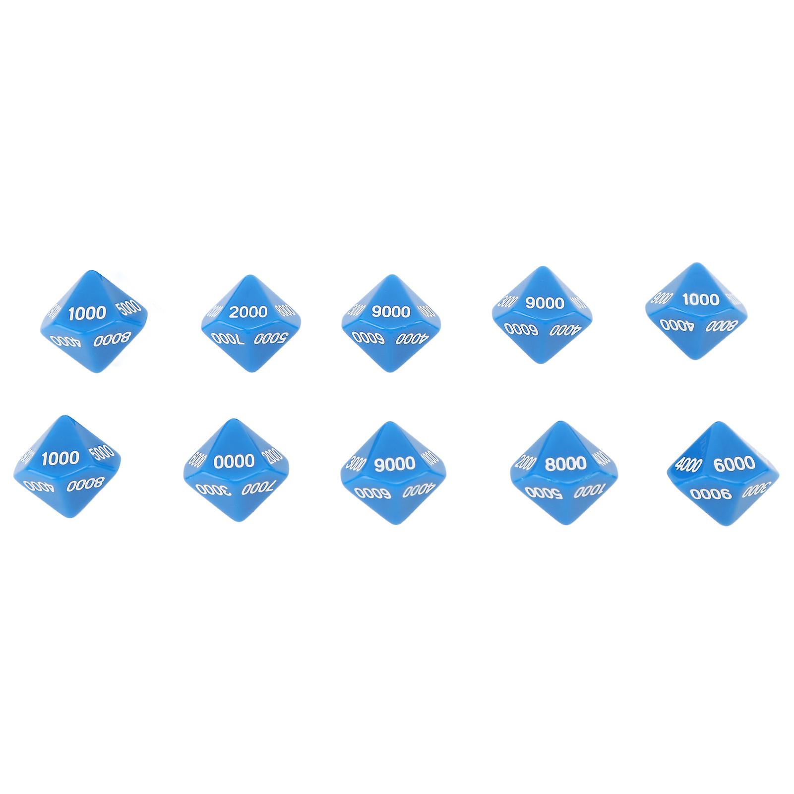 10pcs 10 Sided Dice with White Number Wise Teaching Dice for Games Education Entertainment Blue