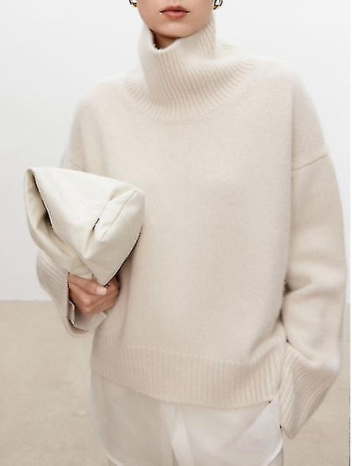 Turtleneck Pure Cashmere Sweater Female Loose And Thick Languid Lazy Wind Pullover Sweater Knitting Base Wool Sweater