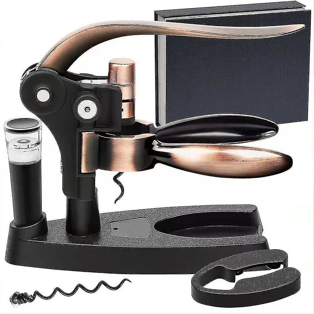 Wine Bottle Opener Set - Easy To Use Lever Corkscrew With Foil Cutter, Stand And Replacement Screw