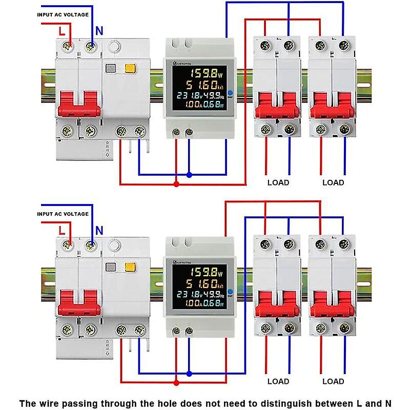 DEWIN WiFi Slimme Elektriciteitsmeter 6-in-1 DIN-Rail - AC40-300V 100A Met App