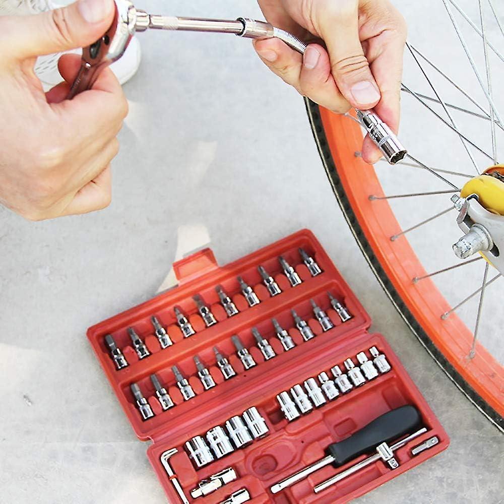 46pcs 1/4-Inch Drive Socket Bit with Reversible Ratchets Wrench for Auto Repairing & Household Tool,