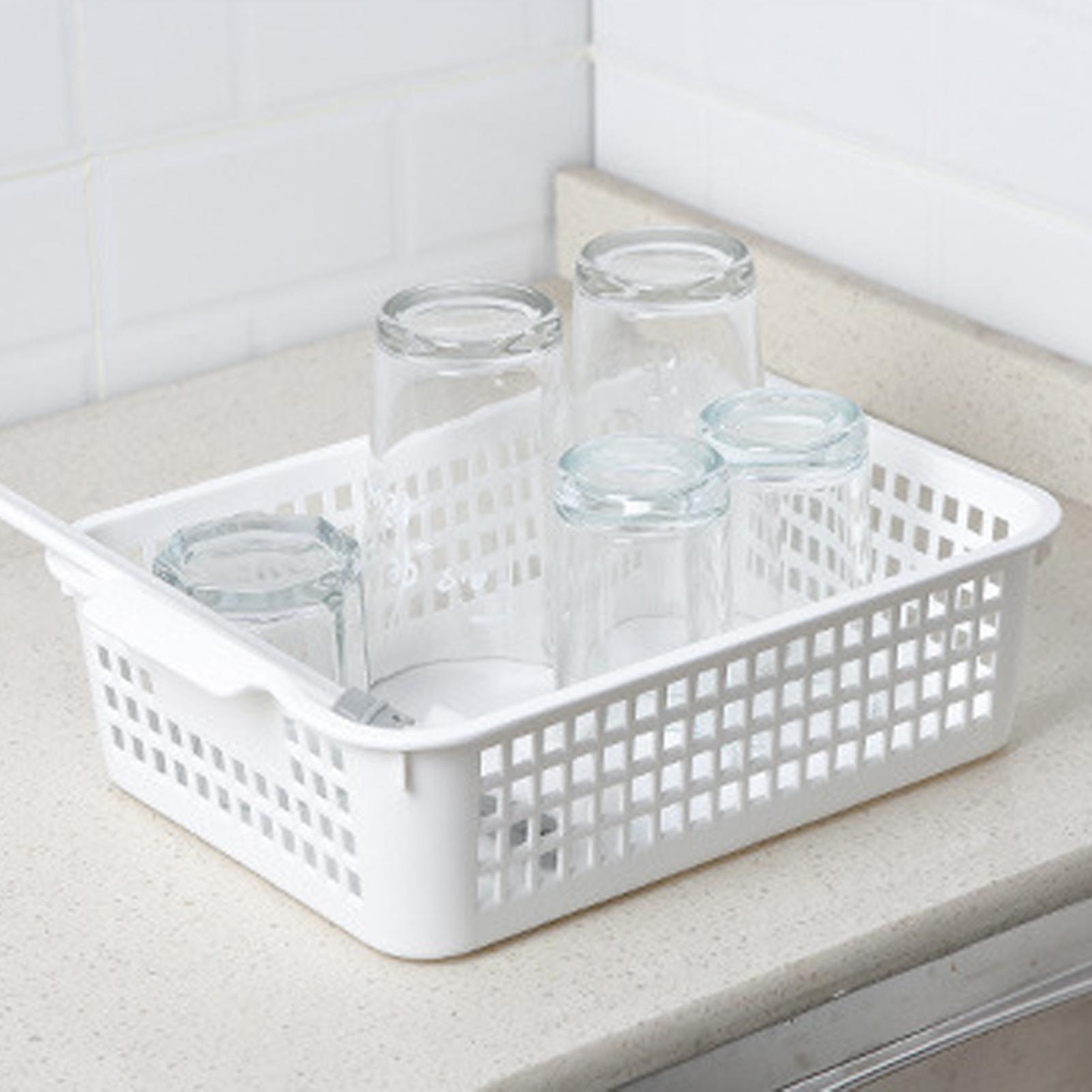Desktop Storage Basket Space Saving Handle Rectangular Stackable Hollow Storage Basket Bin for Snack Toy M 