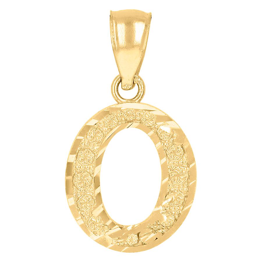 10Kイエローゴールド男女兼用文字名パーソナライズされたモノグラムイニシャルOアルファベットチャームペンダントネックレス20.8x11.2mmワイドペンド