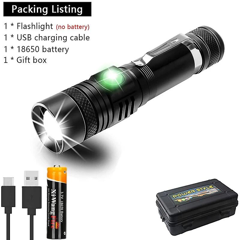 Ultra Bright T6 Led Lamp Beads Flashlight Use 18650 Battery Flash Light Waterproof Torch Zoomable 4 Lighting Modes Usb Charging