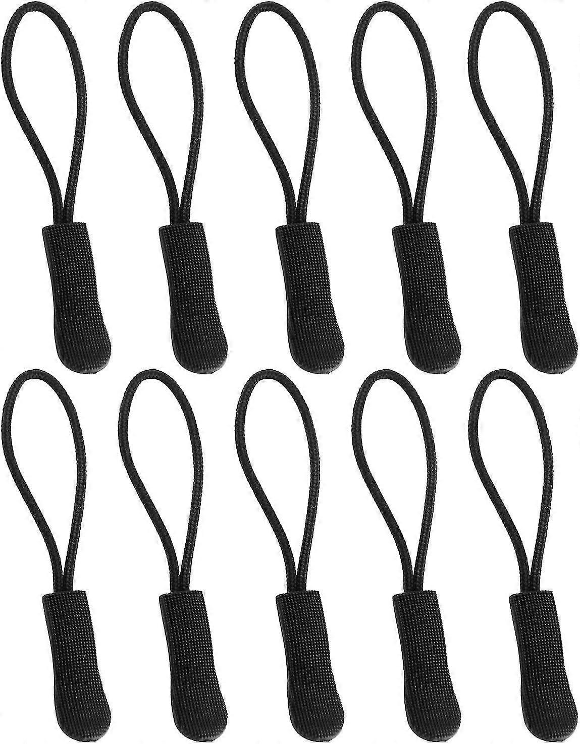 10pcs Replacement Zipper Pulls Orange Zipper Pull Cord Extender, Black