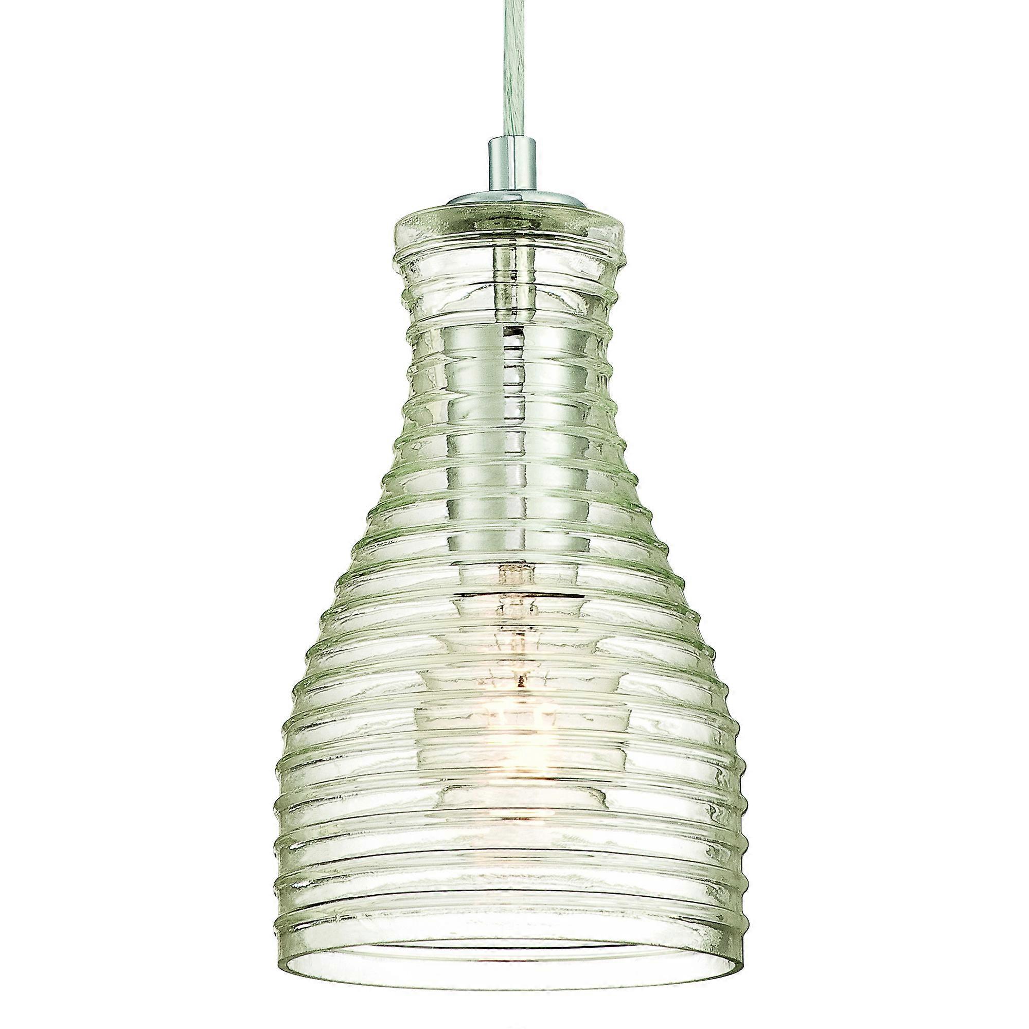 One-Light Pendant Chrome with Ribbed Glass