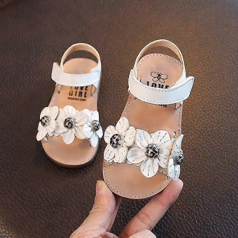 Summer New Korean Style Girls Sandals Princess Flowers Baby Non-slip Soft Beach Shoes Solid Pink Cute Flat Hook Loop Flat