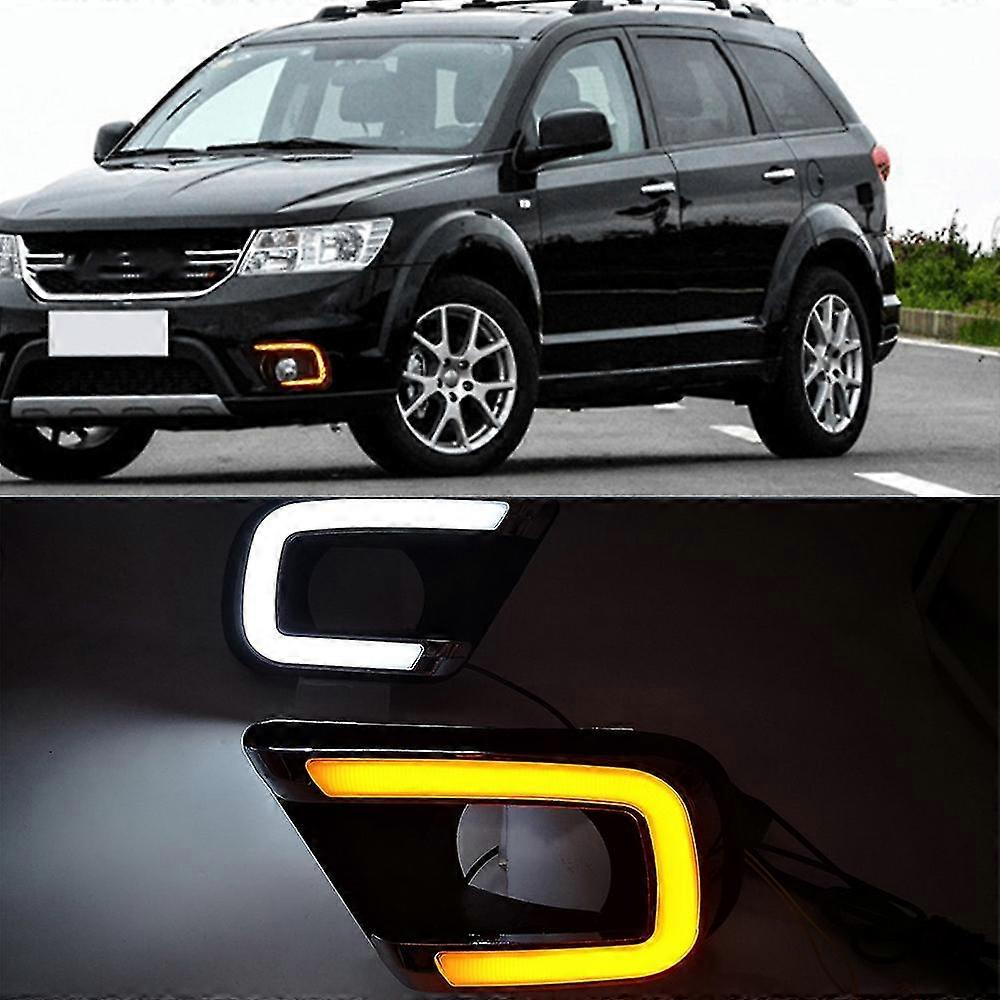 2pcs Led Car Daytime Running Light Fog Lamp Hole Turn Signal Drl For Dodge Journey Fiat Freemont 2014 2015 2016 2017-Yvan