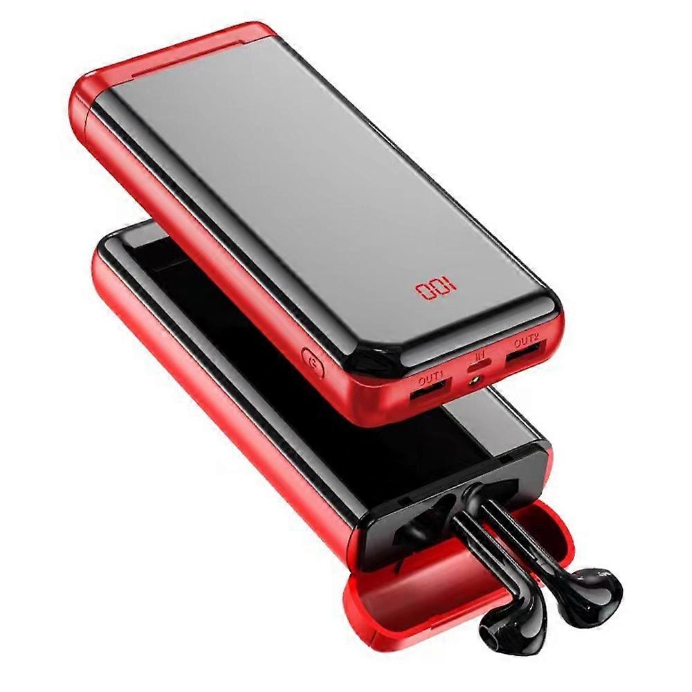 10000mAh Digital Display Power Bank Wireless Bluetooth Headset with LED Light - Red