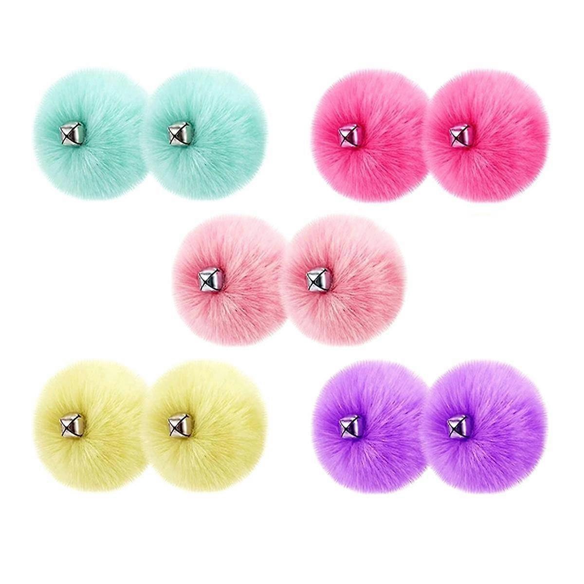 10 Stück Rollschuh Pom Poms mit Jingle Bells - 3,1 Zoll Tie-On Rollschuh Pom Poms Fuzzy (5 C