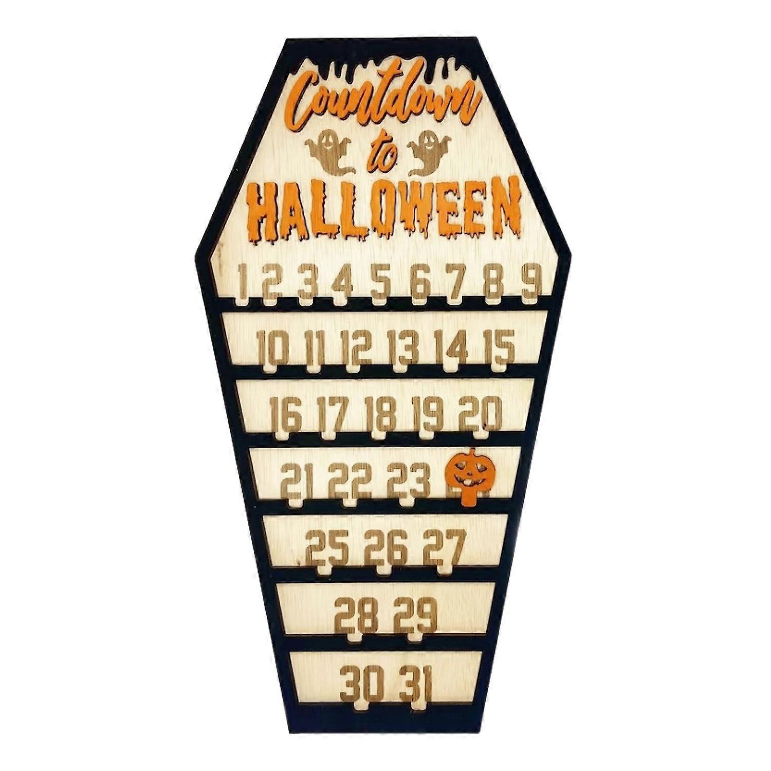 Halloween Advent Calendar Wooden Countdown to Halloween Ornament with Movable Pumpkin Block for Home