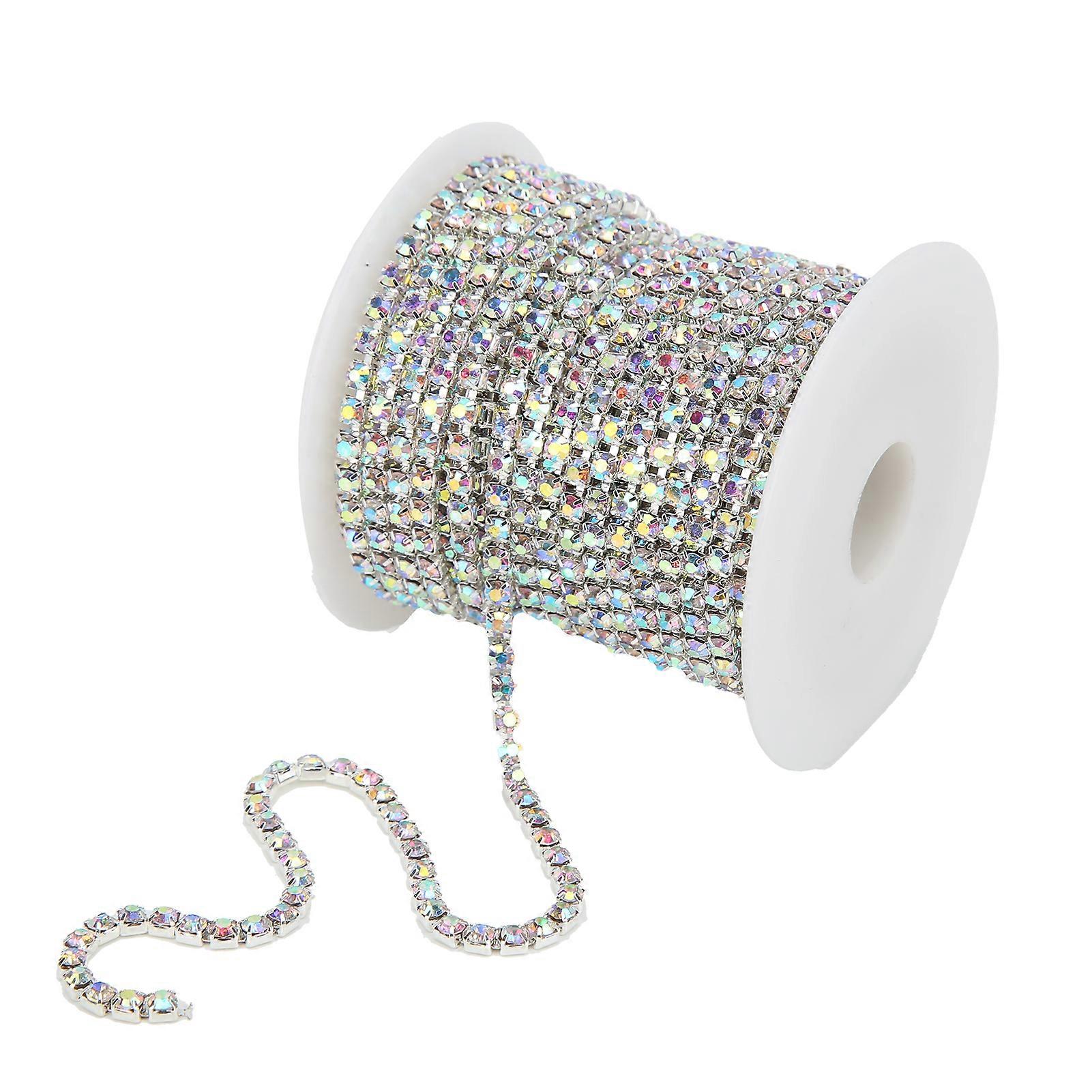 水钻饰边彩色闪闪发光 10 米水钻饰边，适用于家用 DIY 工艺服装装饰礼物银背 AB 颜色 3 毫米