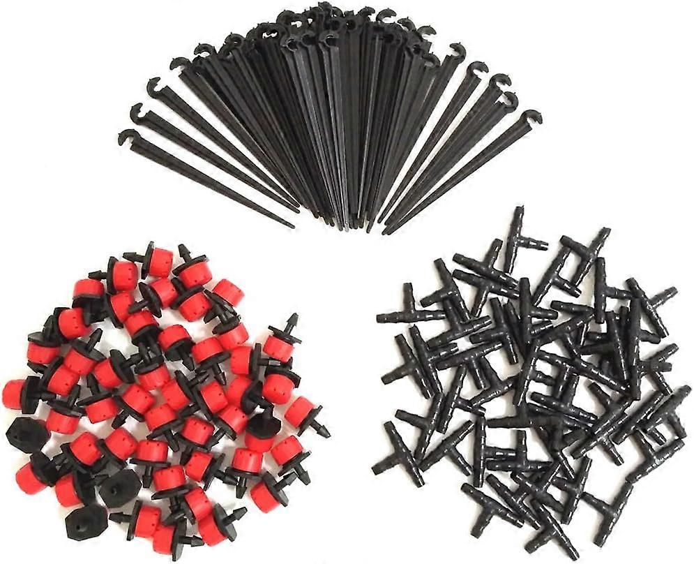 150Pcs Adjustable Irrigation Drippers + Tee Joints + Drip Tube Support Stake Diy Micro Drip Irrigation System Kit Automatic Micro Watering System Kit