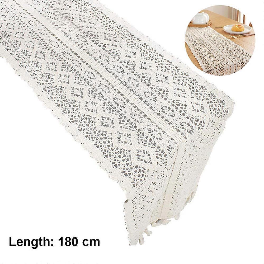 Cotton Lace Table Runner with Tassels White Rustic Macrame Table Runners for Wedding Home Dining Table Decoration 24*180cm