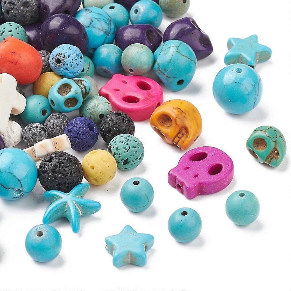 200g Natural Mixed Beads Sets Natural Howlite Lava Rock Star Starfish Skull Round Mixed Shape