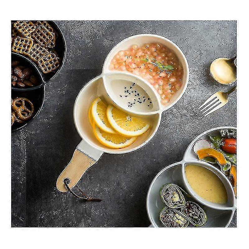 Ceramic Grid Snack Tray Dessert Plate Light Grey