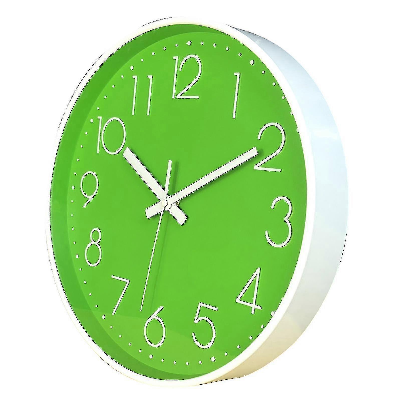 10 Inch Wall Clock Round Hanging Noiseless 3d Number Quartz ClockGreen