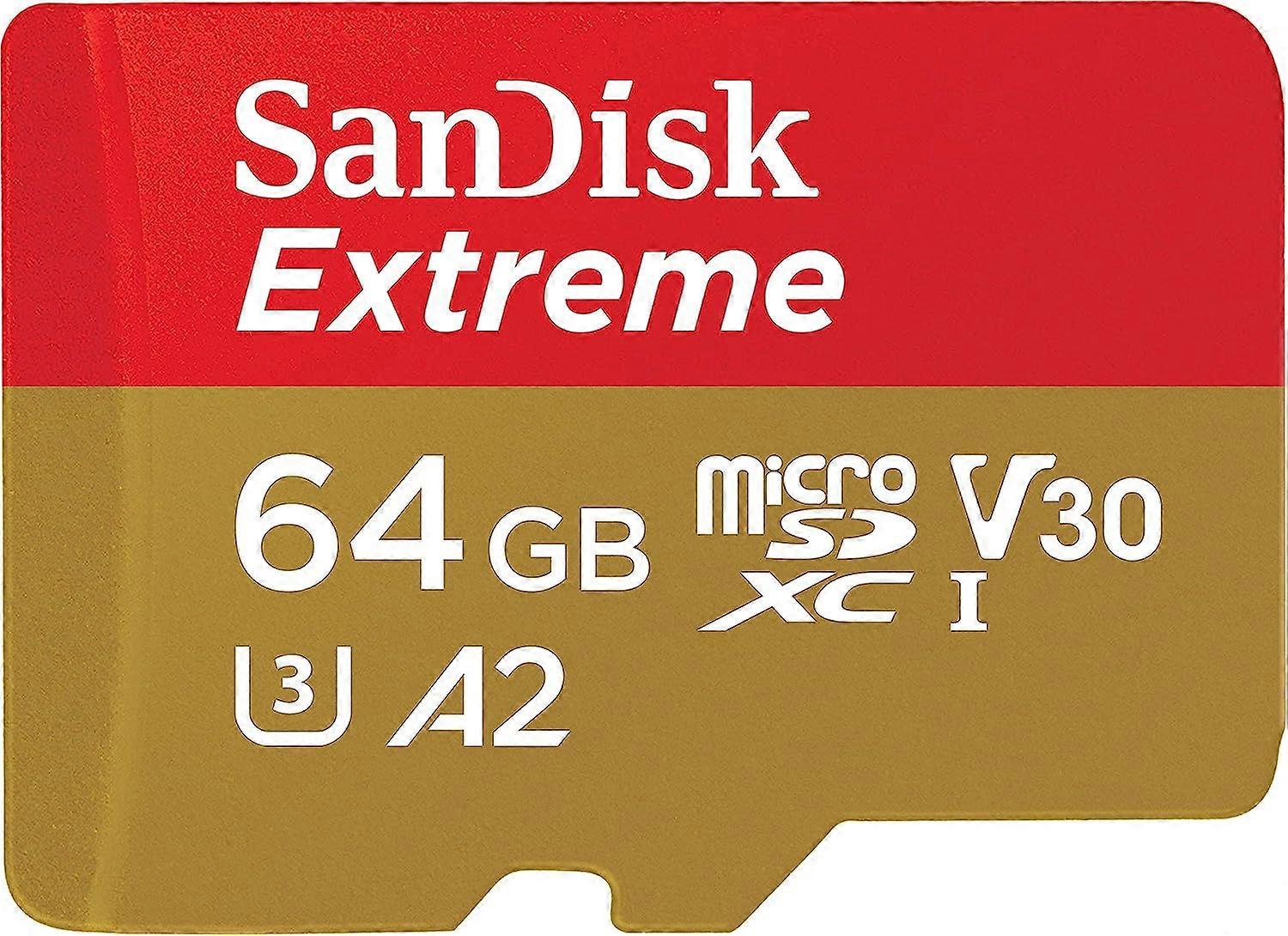 SanDisk 64GB Extreme microSDHC UHS-I Memory Card with Adapter - C10, U3, V30, 4K, A1, Micro SD - SDSQXAF-032G-GN6MA, Red/Gold