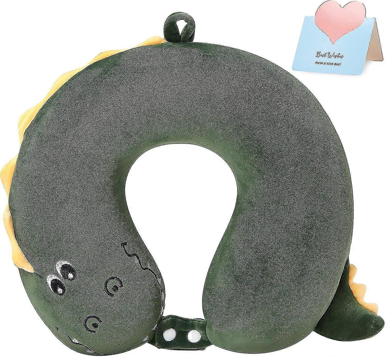 Dinosaur Travel Pillow For Long Trip Pure Memory Foam Adjustable Neck Pillow With Buckle (green )(bejoey)