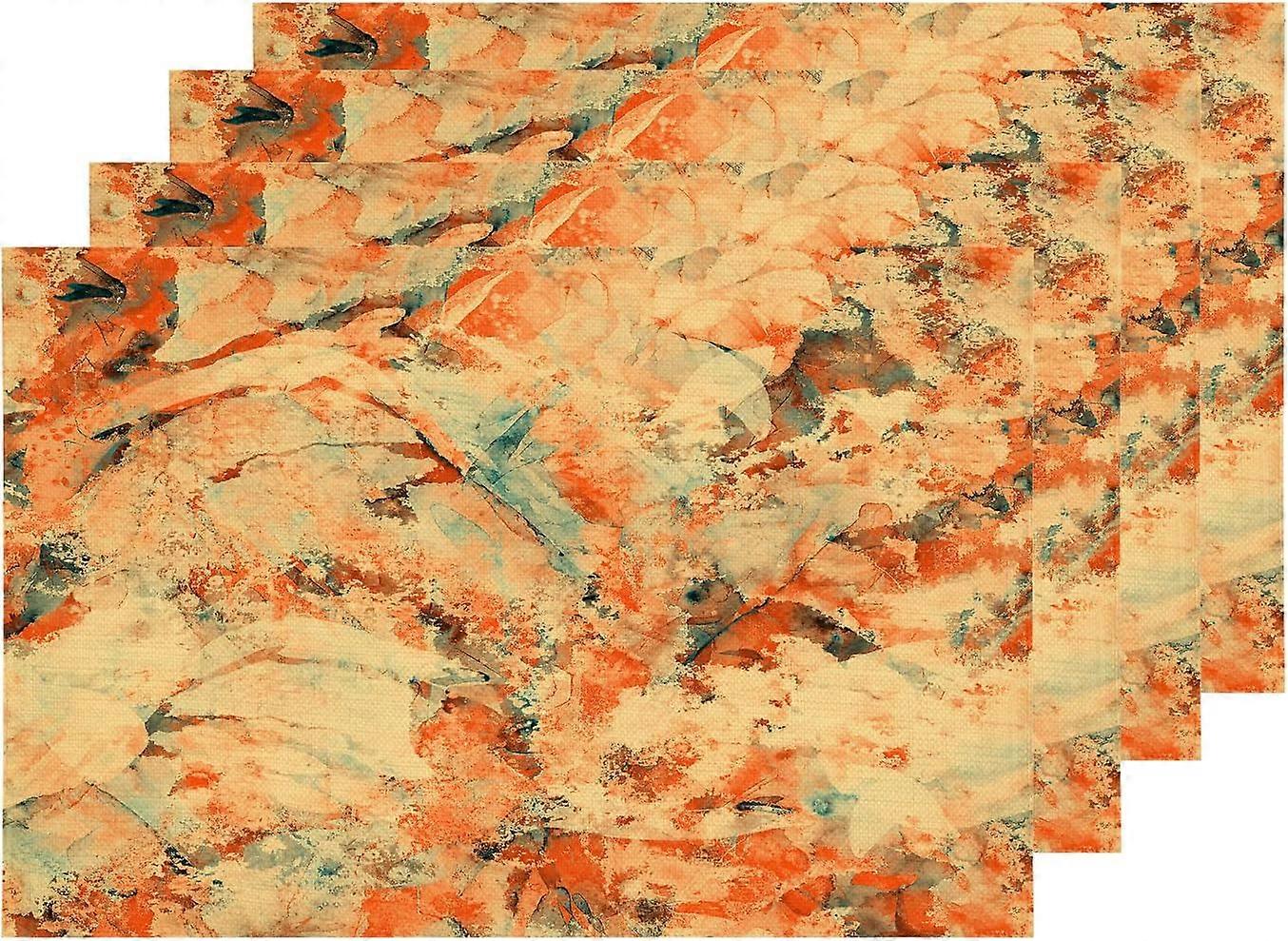Boho Artistic Brushstrokes Placemats, Tropical Ethnic Orange Abstract Table Mat Linen Burlap Washable Double-Deck Heat Insulation for Dining Table Kit