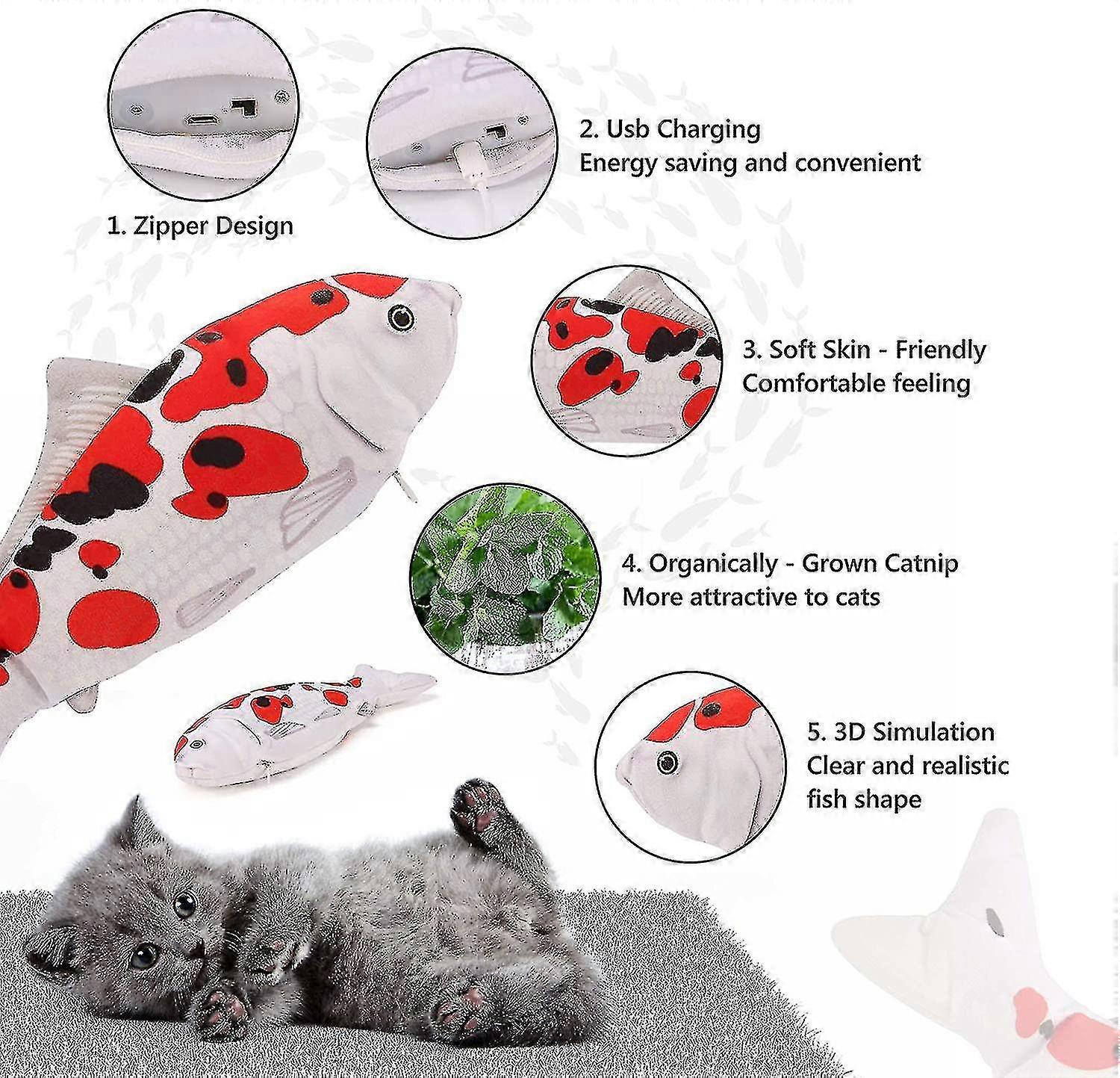 Cat Toy, Cat Toy Fish, Plush Interactive Fish Toys For Cats, Electric Cat Fish Toy 28cm Catnip Toys, Usb Charging, Washable, For Biting, Chewing