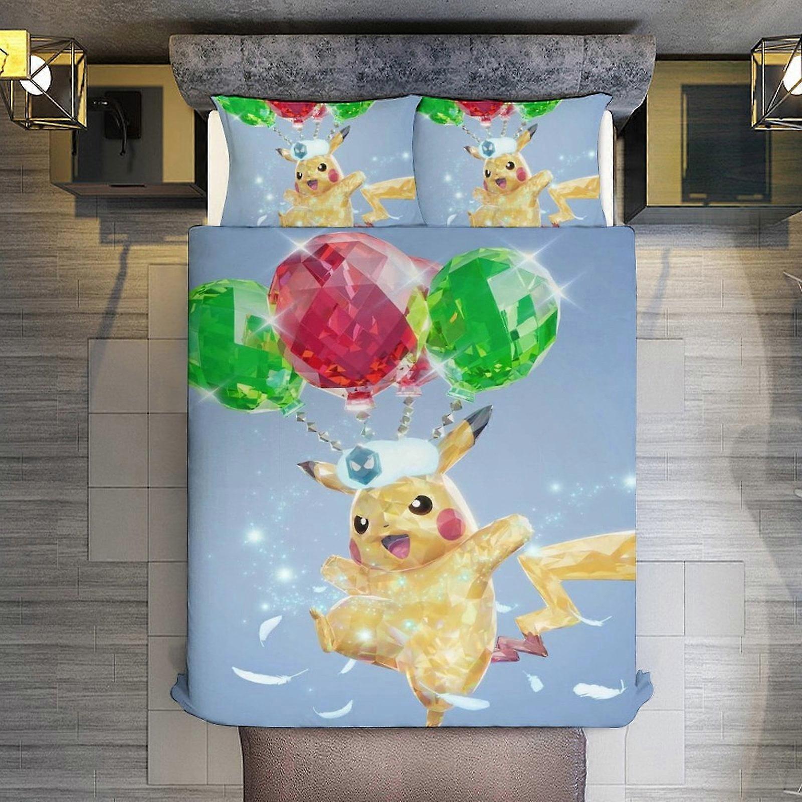 v67  Bed Sheets Bedding Pokmon 3 Piece Sets Full/Queen Size - Reversible Microfiber Quilts with Shams Soft Lightweight Bedspread Coverlet Comforter fo