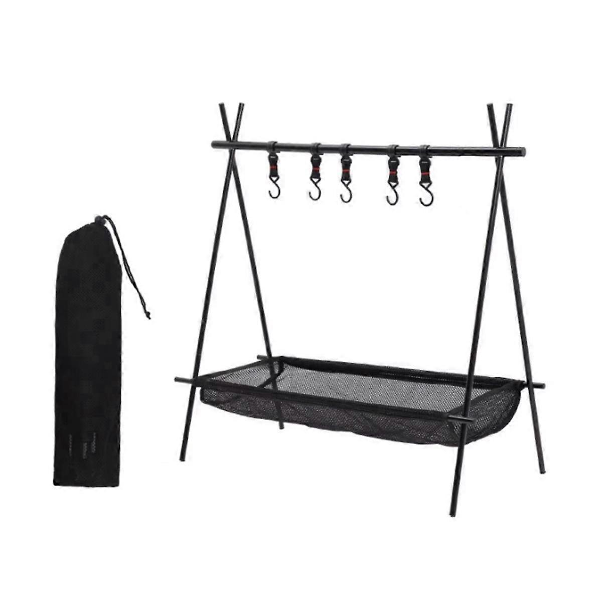 Frame+Net Bag Camping Rack Folding Camping Tripod Travel Sundries Hanger 61x100x105cm
