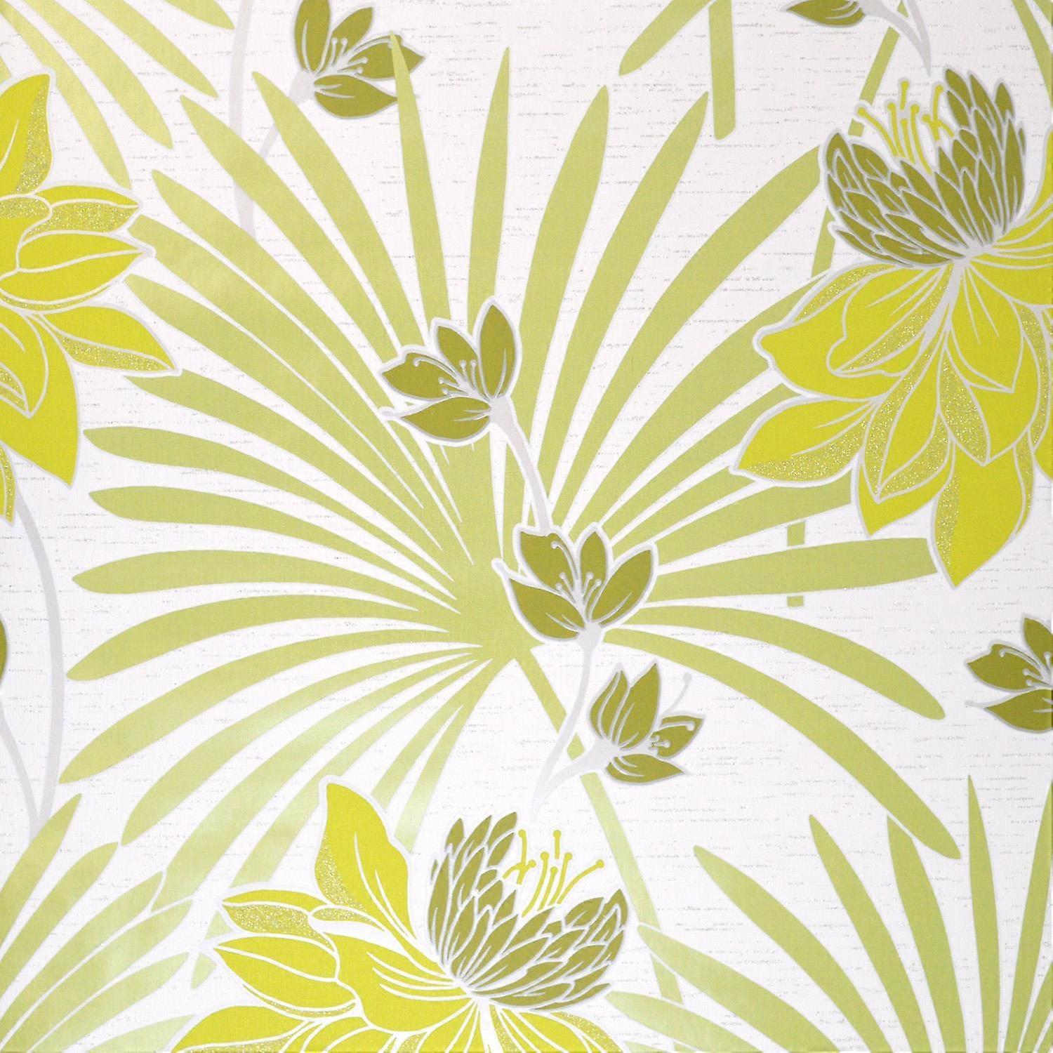 Crown Tropicana Green White Wallpaper