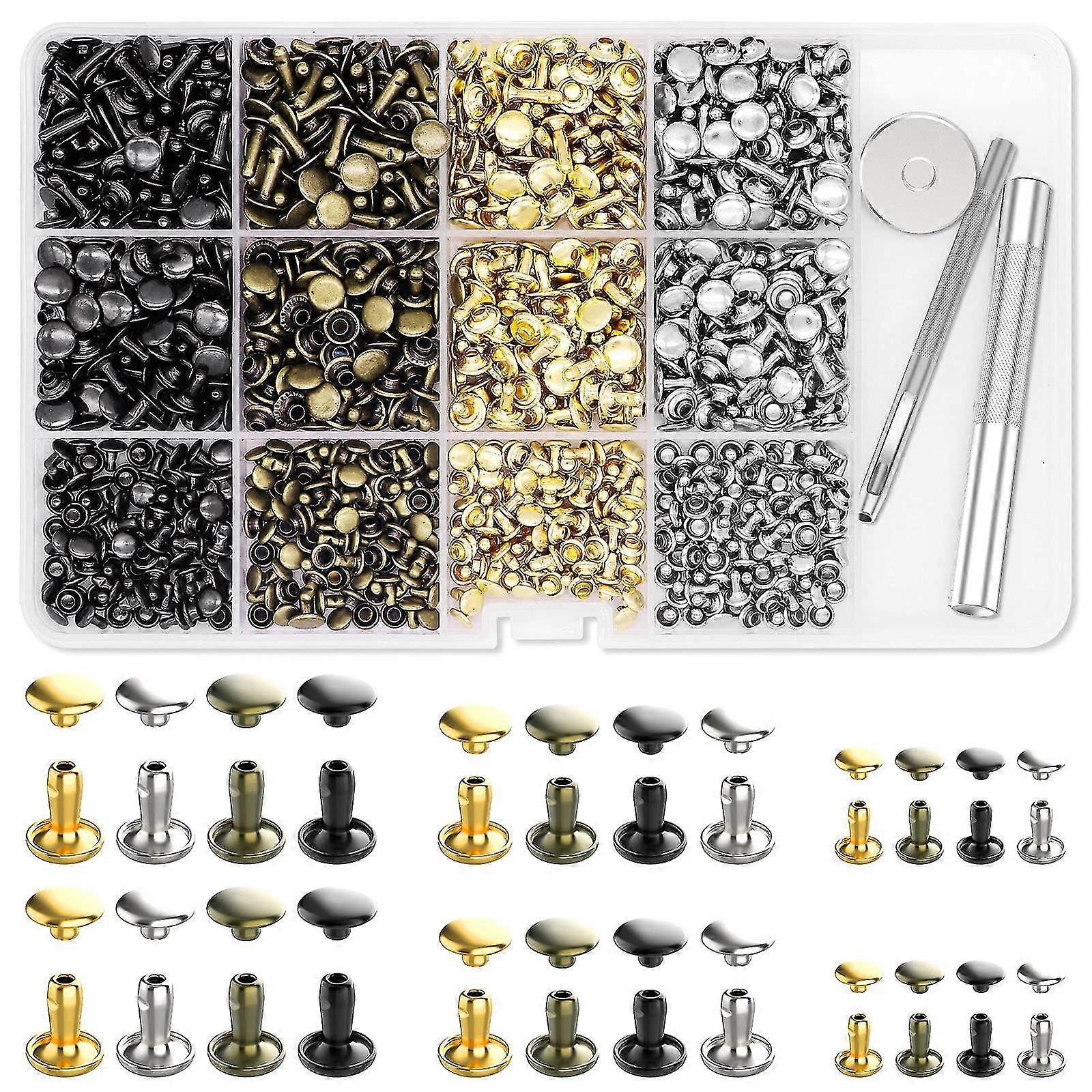 480 Sets Double Cap Rivets Include Setting Tools For Diy Leather Craft
