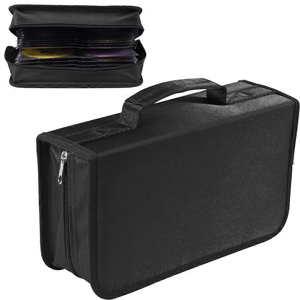 CD Case, 128 Capacity Mercerized Cloth CD DVD Holder Protection Zipper Portable Disc Storage Wallet Organizer-Black