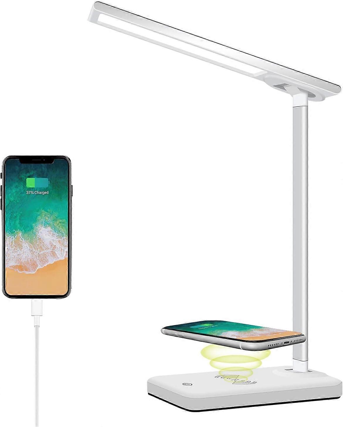 Wireless Charger LED Desk Lamp with USB Charging Port, Touch Control, Lighting Modes