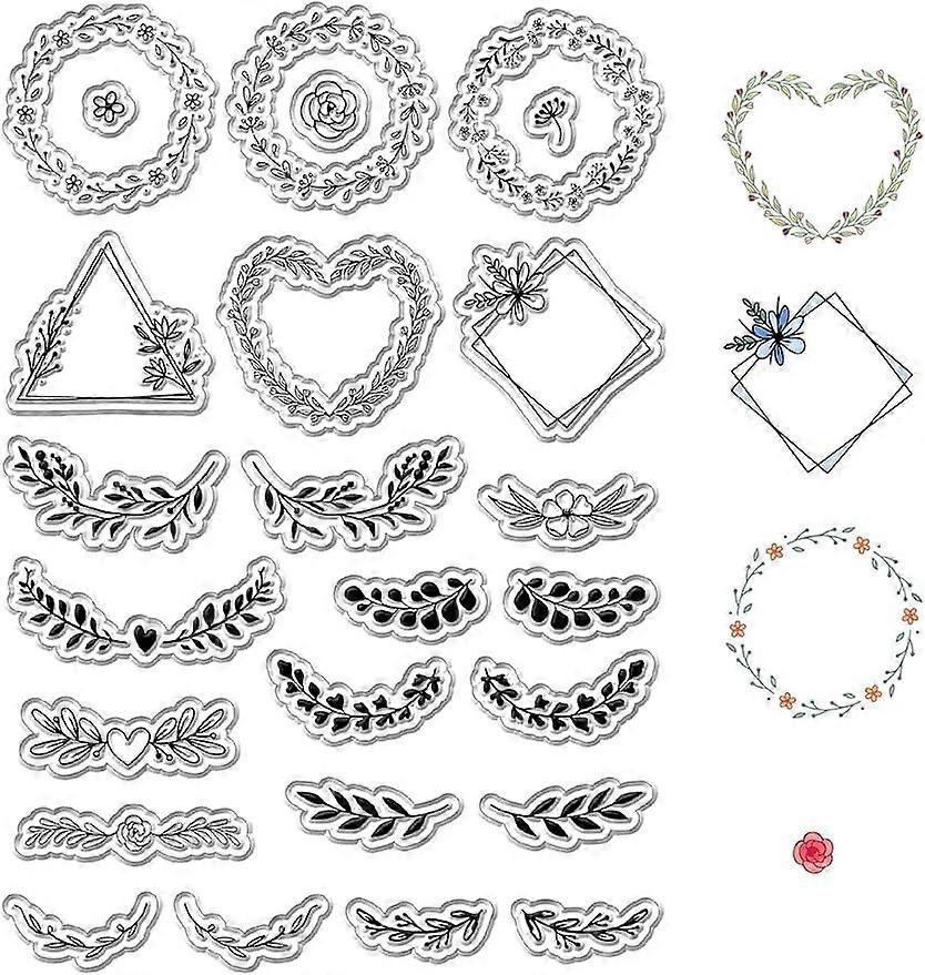 Garland Clear Stamps Wreath Branch Frame Flower Plant Reusable Retro Postmark Transparent Silicone Stamp Seals