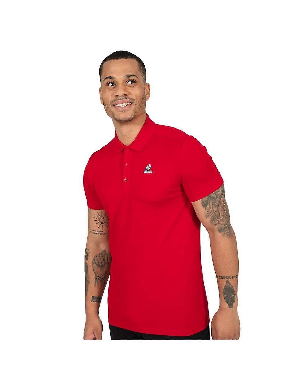 Le Coq Sportif Essential Polo 衫,带 Cocorico 标志,男士红色