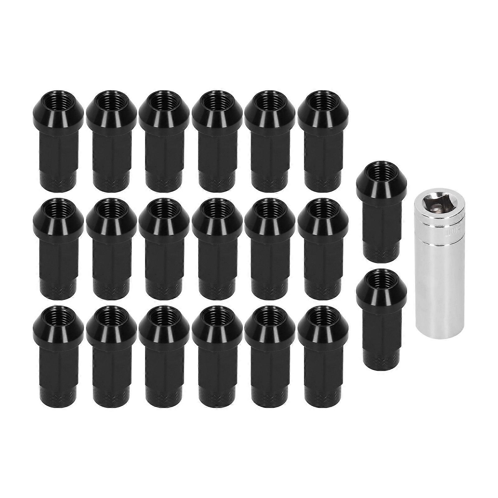 20pcs écrous de roue de roue M14x1.5 filetage 2 pouces de hauteur 7075-T6 écrous de roue de verrouillage à trou traversant en aluminiumNoir