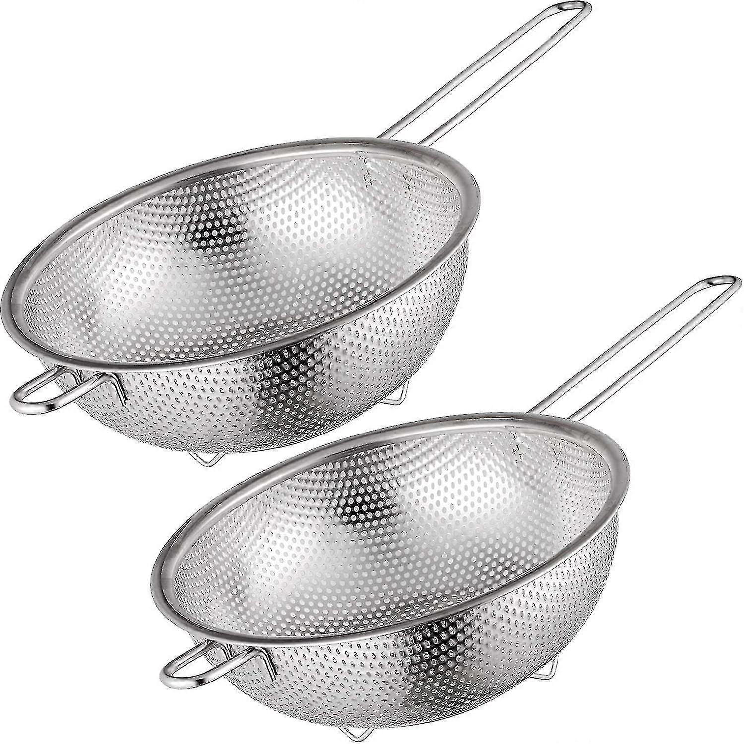 2 Pcs Micro-perforated Stainless Steel Colander with Handle