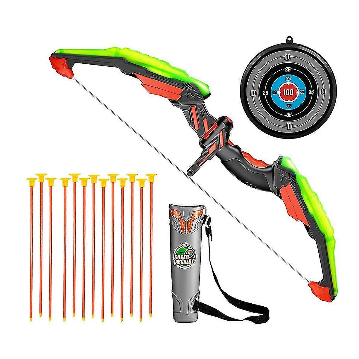 Bow And Archer Set - Archery Toy Set - Led With 13 Suction Cup Arrows, & Quiver