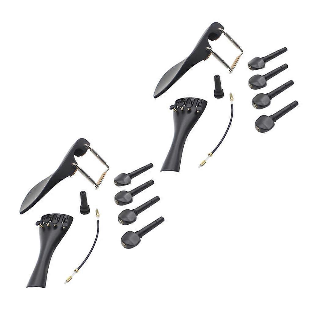 2 Set of Ebony 4/4 Violin Parts Chinrest Tuning Pegs Tailpiece Endpin