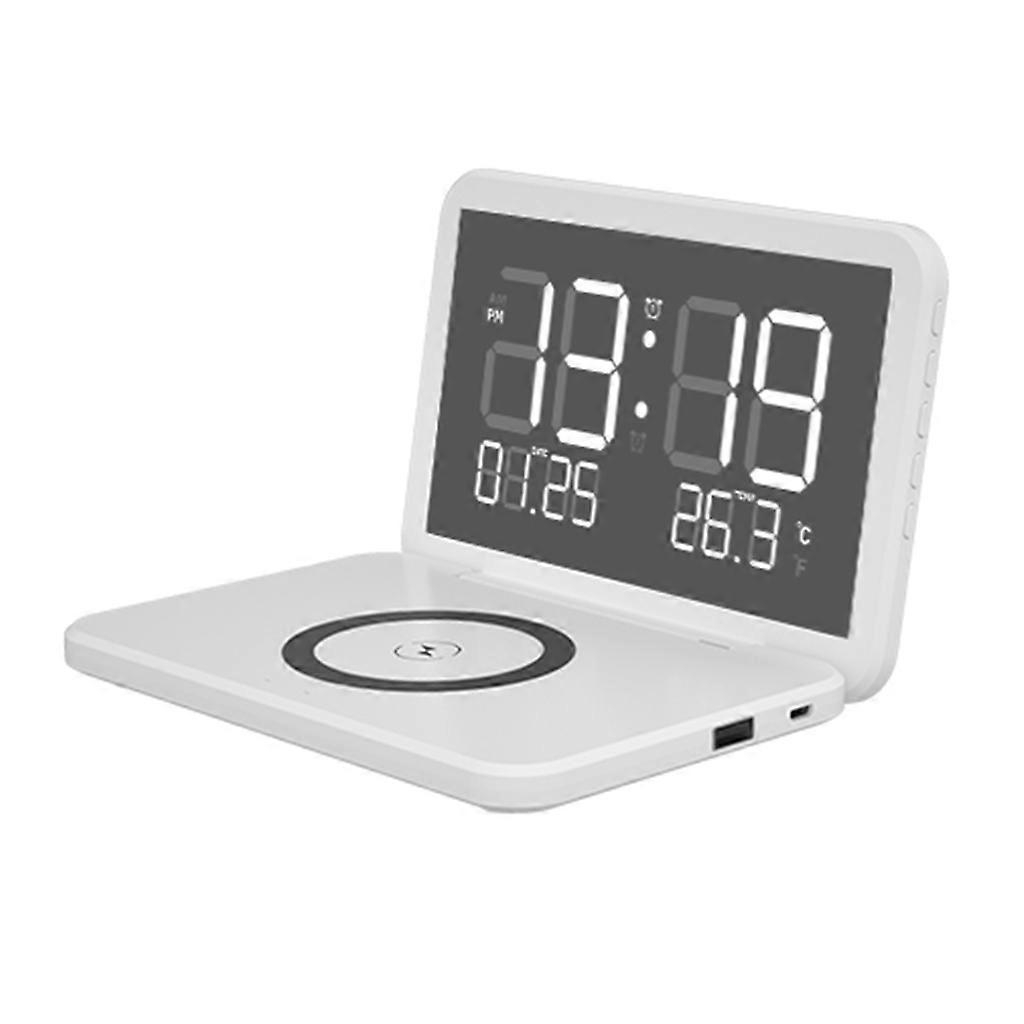 Wireless Charging Clock with Calendar/Temperature Display/LED Mirror Display