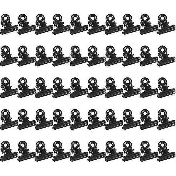 ヒンジ付き金属クリップ50個、強力なスプリング付き黒ブルドッグクリップ、22 mm金属レタークリップ、ファイル用小型ペーパークリップ、食品袋、写真