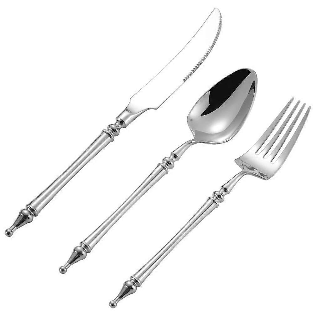 3pcs Cutlery Set Tableware Flatware Fork Knife Spoon Stainless Steel Silver