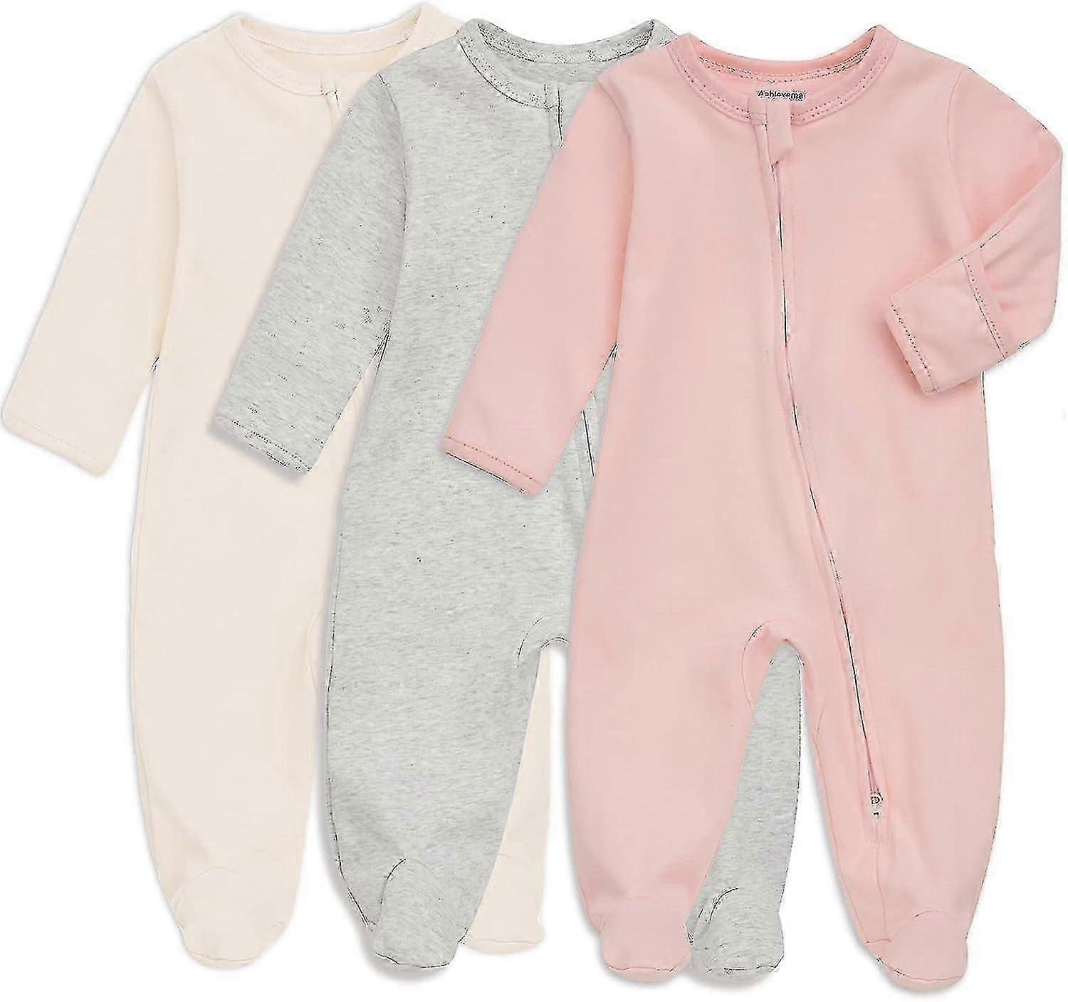 Baby Footie Pajama With Mitten Cuffs, Double Zipper Infant Cotton Onesie Sleeper Pjs, Footed Sleep Play V
