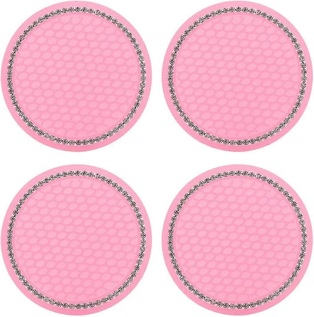 KINZON 4 Pices- (ροζ)-Accessoire de Porte-Gobelets sous-Verres d'Insertion de Voiture Antidrapants Bling Σιλικόνη sous-Verre de Voiture Cristal Stras