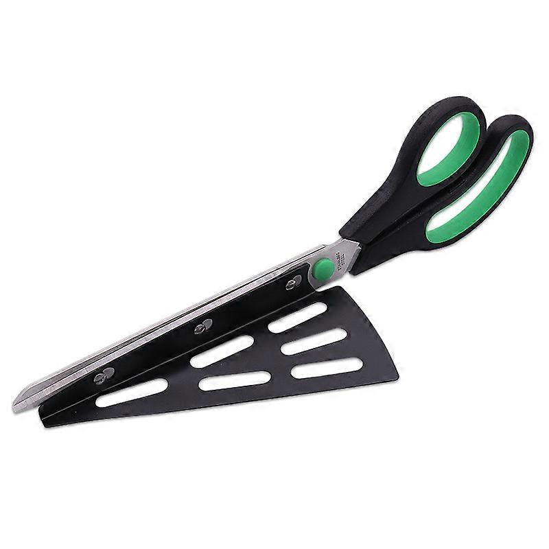 Green 28cm stainless steel pizza scissors, kitchen scissors with detachable pizza shovel, (multi-function not only for pizza) kitchen helper