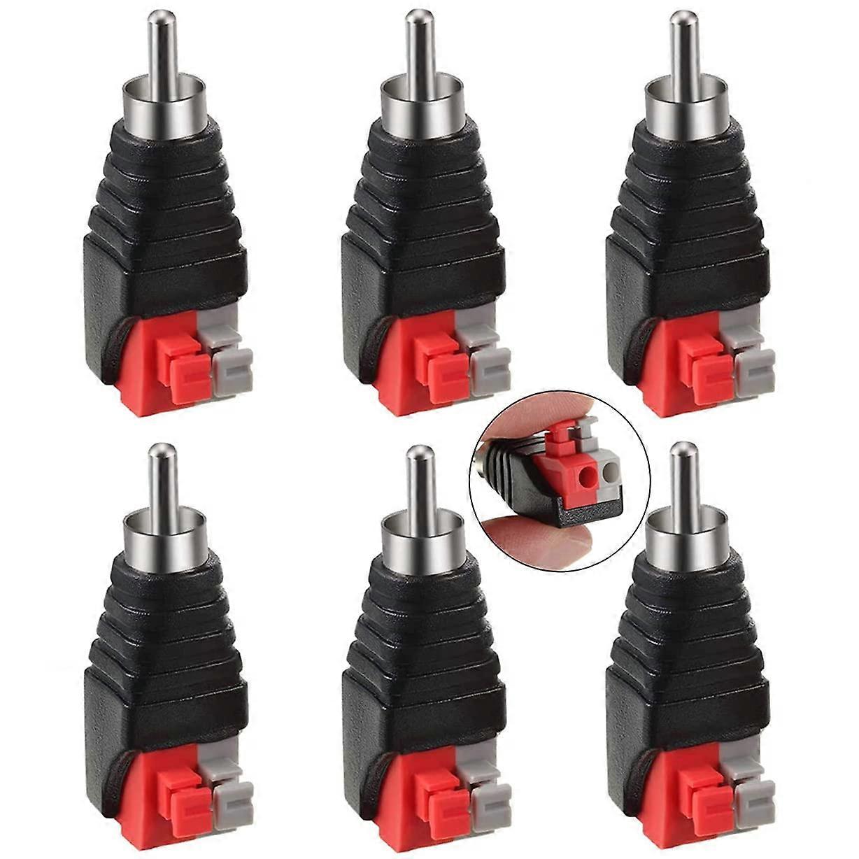 6 Pieces RCA to Speaker Wire Adapter Subwoofer Speaker Phono RCA Male to AV 2 Screw Terminal Video Audio Spring Press Type Balun for CCTV