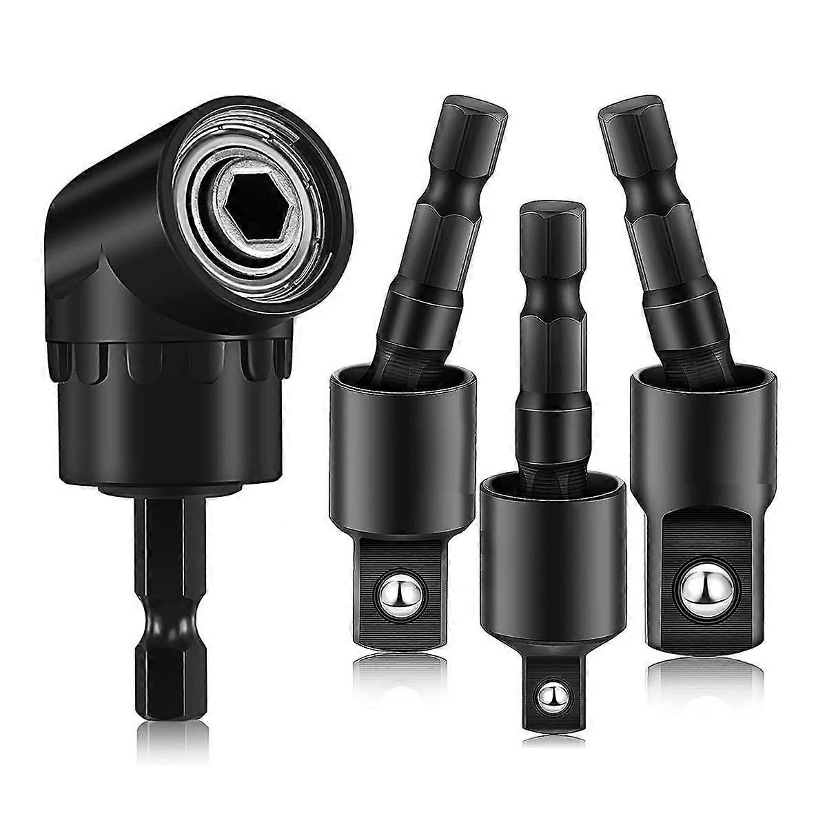 Right Angle Drill Adaptor,4-In-1 Impact Drill Bit Extension,360 Rotatable 1/4 3/8 1/2In Impact Grade Socket Adapter Set