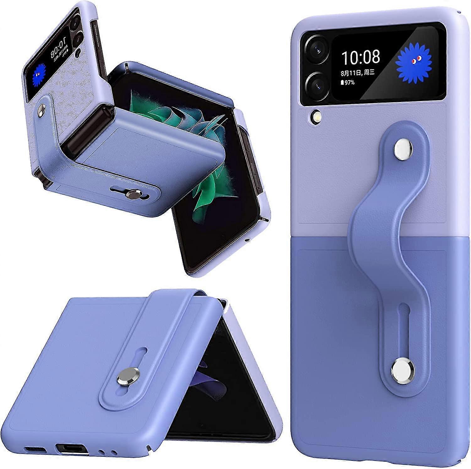 Compatible with Samsung Galaxy Z Flip 3 Phone Case, Colorblock Phone Case With Wrist Strap Holder