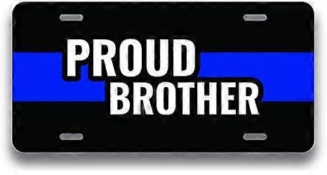 Placa de Licença Impressa Proud Police Brother Thin Blue Line | 6 polegadas por 12 polegadas | Parede de Reboque de Carro Caminhão RV | VLP882