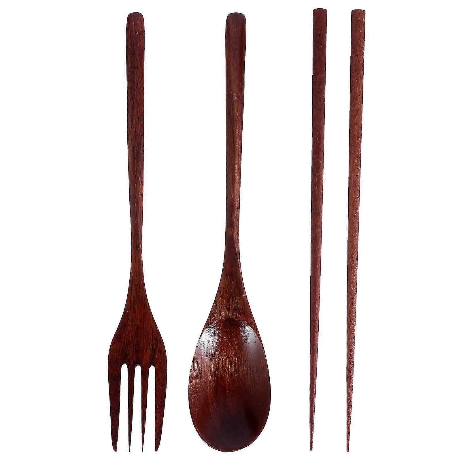 3pcs/set Wooden Chopsticks Spoon Fork Kitchen Utensils Reusable Tableware Set