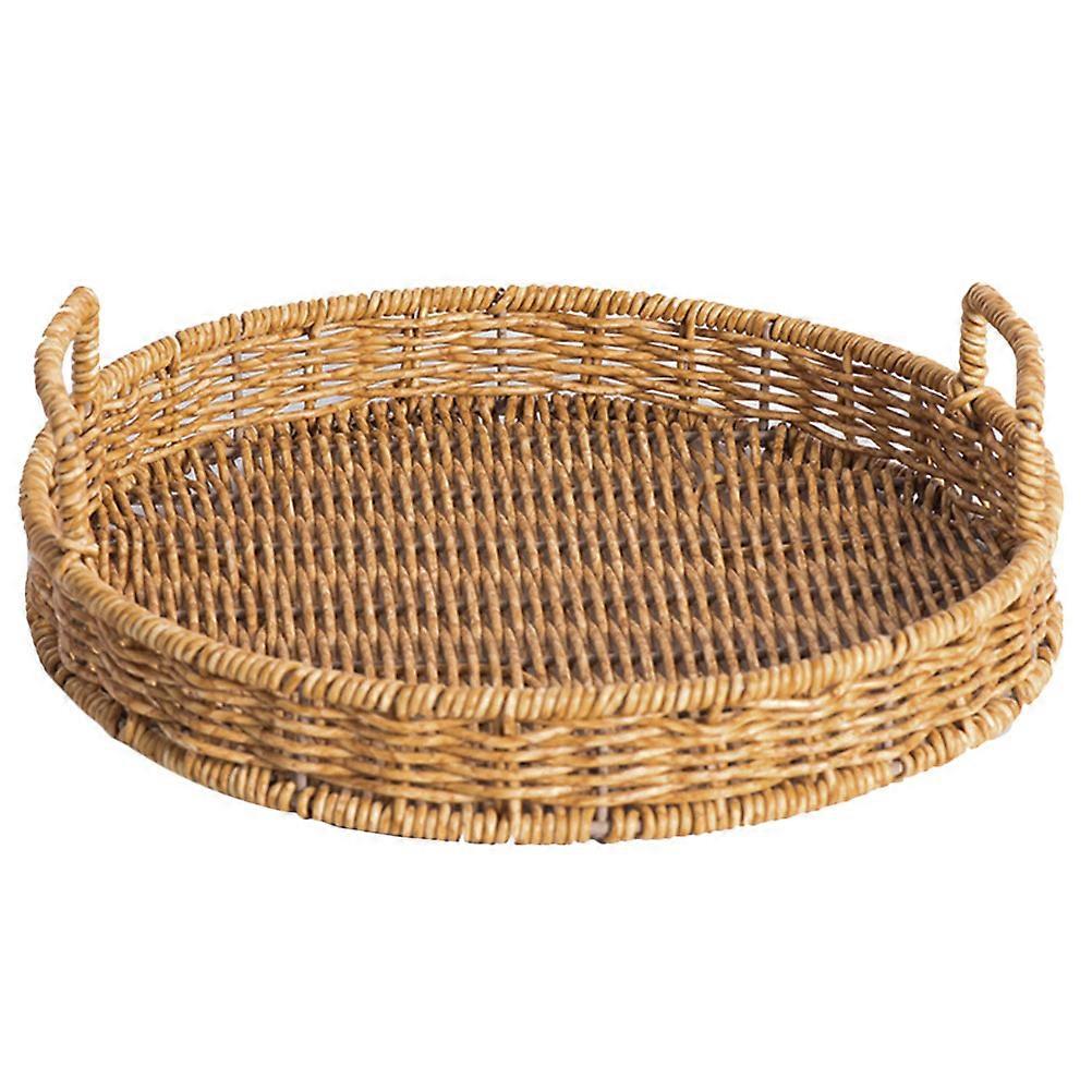 Woven Serving Tray with Handles Round Bread Serving Basket Imitation Rattan Fruit Tray