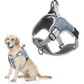 Breathable Adjustable Padded Reflective Anti-Pulling Dog Harness for Medium/Small Dogs (L, Blue)
